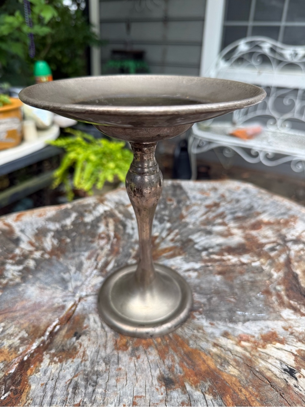 Silver plated pedestal for plants 8x6” with patina, perfect condition